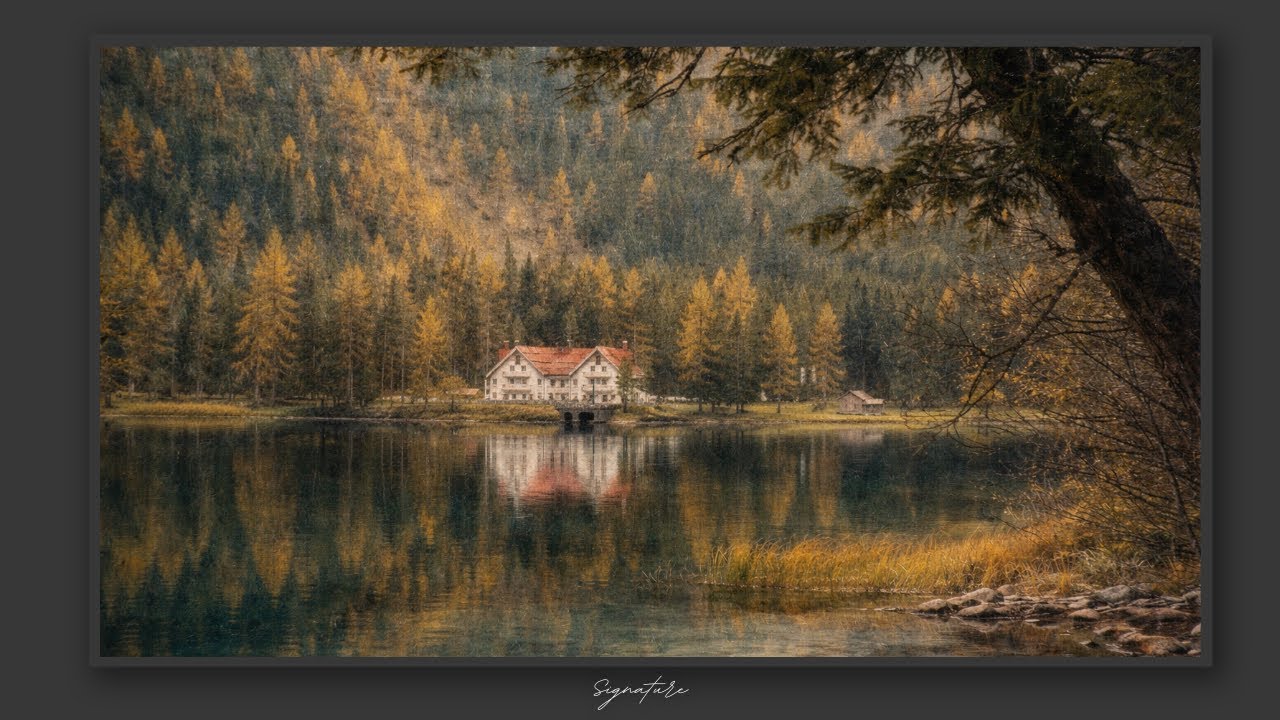 Tranquil Autumn Reflections at a Lakeside Cottage l 4K TV Art Screensaver