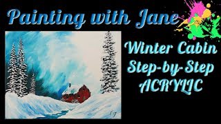 Winter Cabin Step by Step Acrylic Painting on Canvas for Beginners