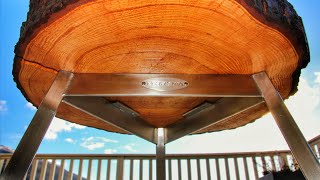 Edelstahl Tisch mit massiver Baumscheibe selber bauen