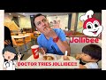 Doctor / Husband Tries: Jollibee Filipino Fast Food: Chicken Joy /Palabok/ PeachMango Pie! Mukbang!