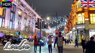 🇬🇧🎄【HDR 4K】London Christmas Walk - Oxford Street with South Molton Street Lights (December, 2021)