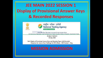 JEE (Main) – 2022 Session ,1 Display of Provisional Answer Keys