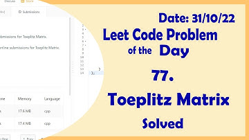 766 || Toeplitz Matrix || Leetcode Daily Challenge