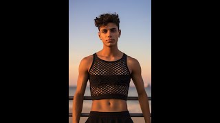 💜 Latin Heat 🏳️‍🌈 Celebrating the Allure of Gay Latin Men in Black Mesh Fishnet Tops on the Beach 😎