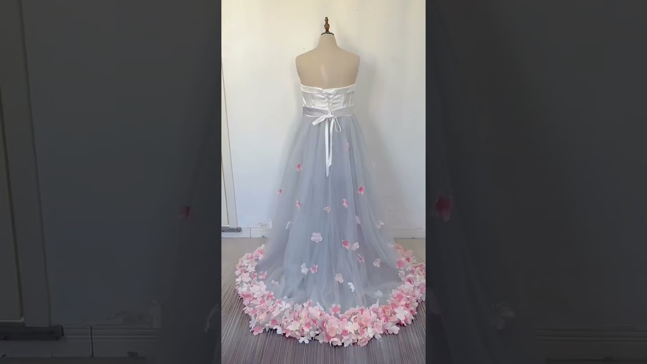 Robe De Bal Princesse fleurie mariage Grande Taille Courte Devant Longue Derriere Grise Tulle Arc