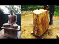 Transforming Huge Log In to Lord Buddha Statue Part 01 | Wood Carving Skill and Techniques