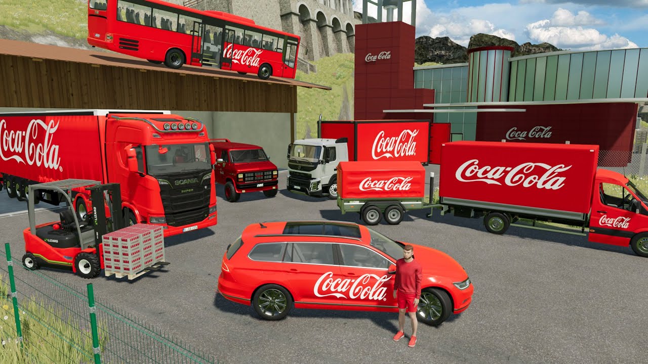 Entreprise Coca-Cola à 15.000.000€ pleine de camions et voitures Coca (vente d'une nouvelle saveur)