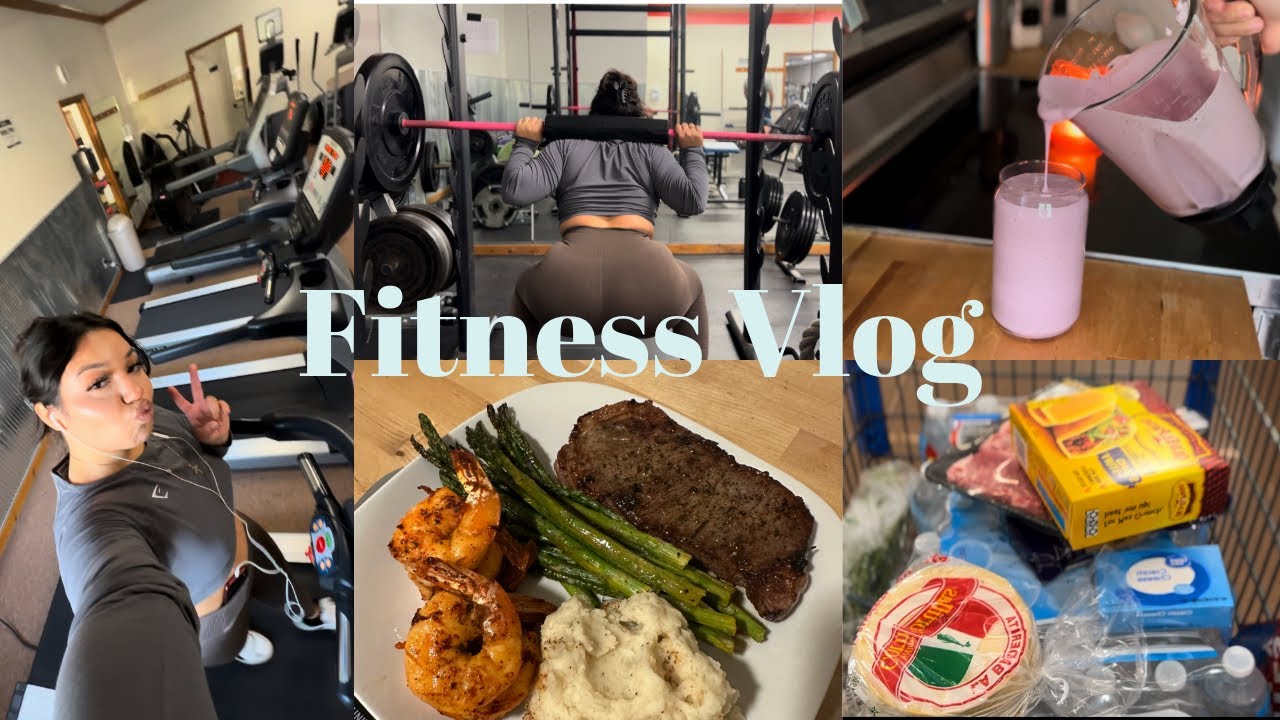 FITNESS VLOG | what I eat in a day, body recomp, leg + glute day, girl talk, & mini grocery haul