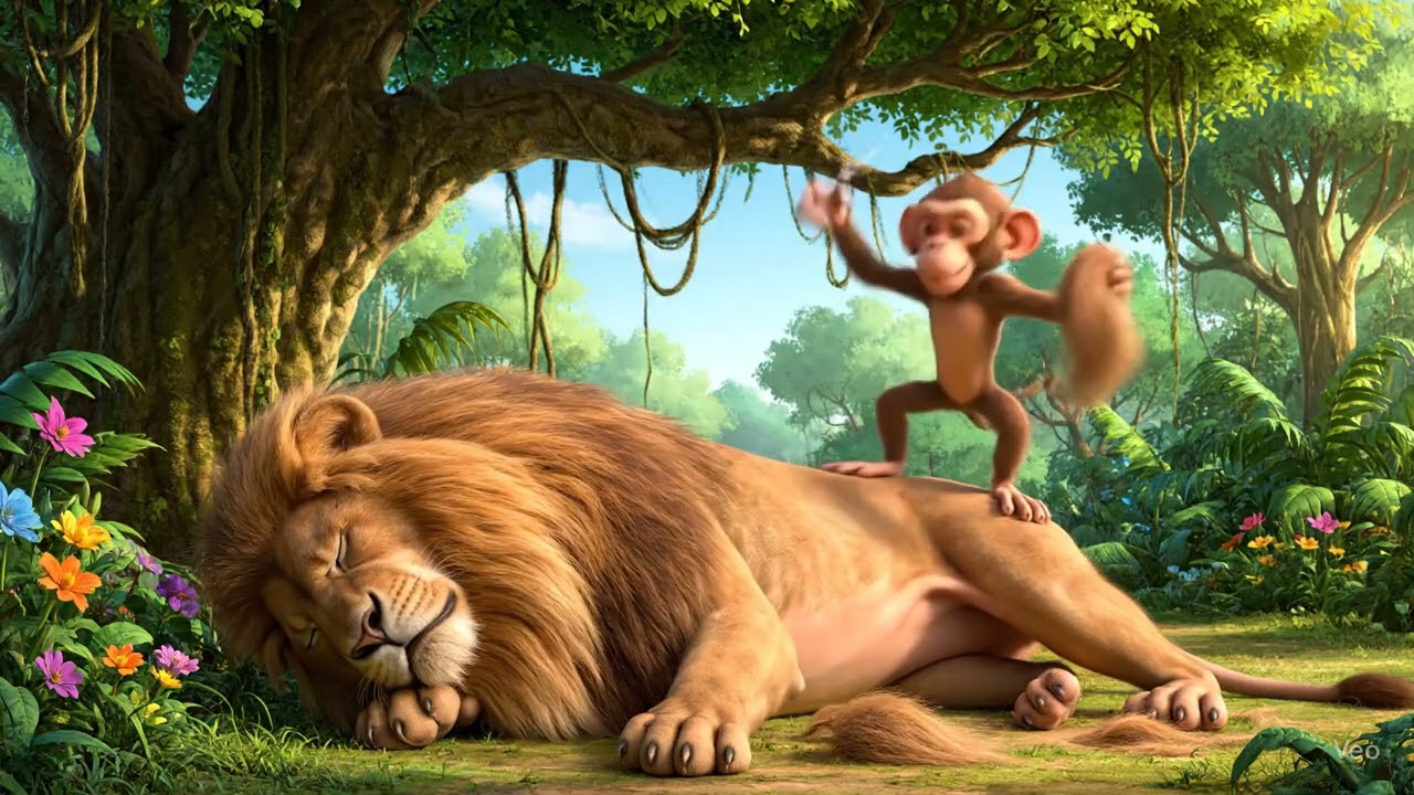 Monkey's Prank Lion's Surprise 