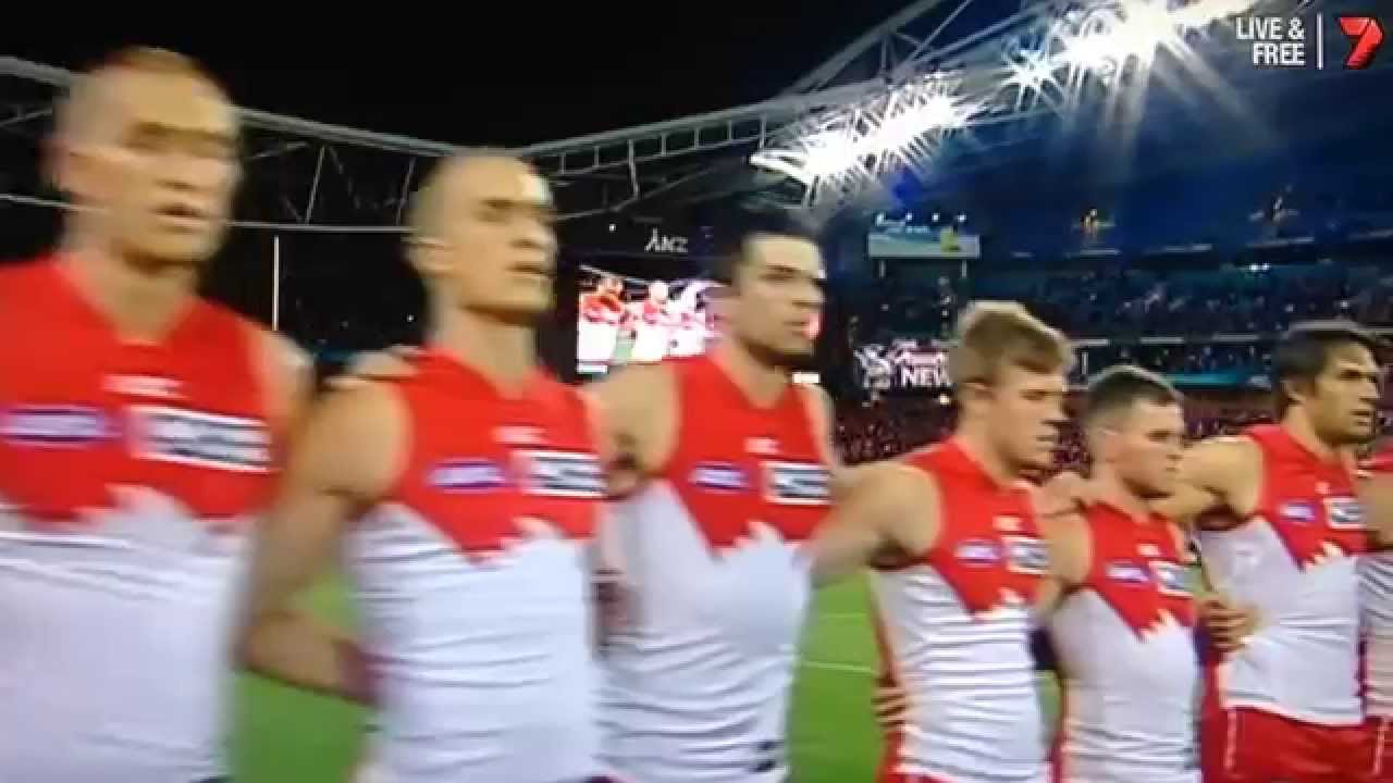 AFL Finals 2014 Australian National Anthem (Sydney Swans vs North Melbourne) YouTube AFL Finals 2014 Australian National Anthem (Sydney Swans vs North Melbourne) YouTube
