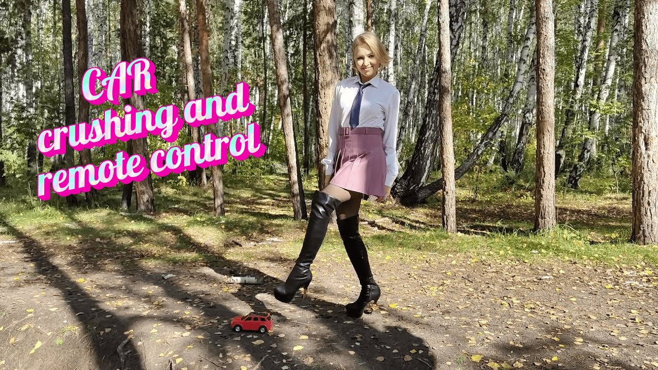 Blonde CRUSHES a remote control CAR with her pointy BOOTS !
