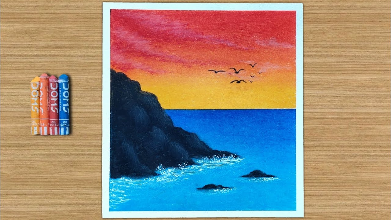 Easy Oil Pastel Sunset Drawing for Beginners