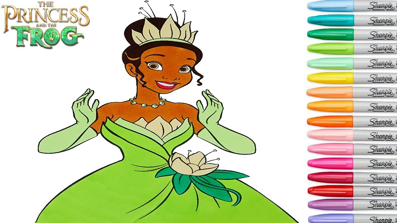 Princess Frog Tiana Coloring Book Pages Disney Rainbow Splash