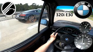 BMW E30 320i Cabriolet 129 PS 6cylinder Top Speed Drive On German Autobahn With No Speed Limit POV