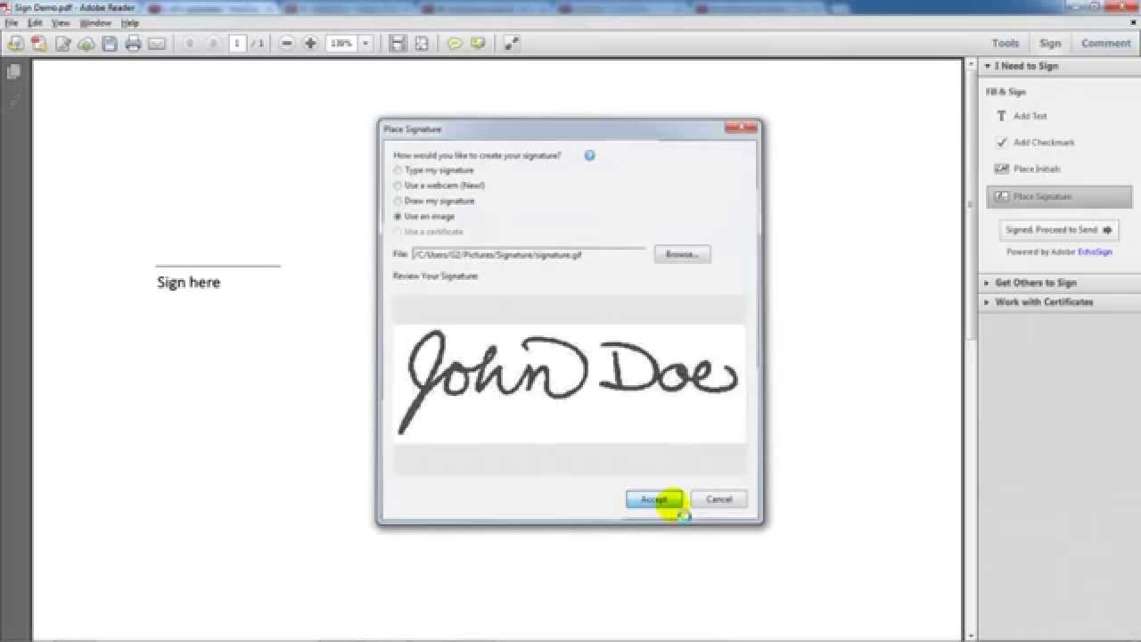 how to insert signature in pdf for free