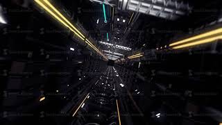 Flying through the digital futuristic dark tunnel, seamless loop. Animation. View inside of a