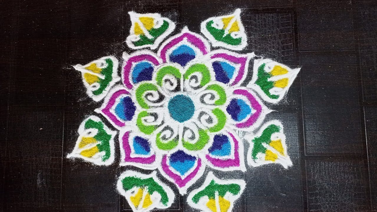 Daily use rangoli || easy colorfull Rangoli 🌸|| free hand rangoli - YouTube