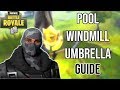 Search between a Pool, Windmill, and an Umbrella Location Guide Fortnite Battle Royale Challenge