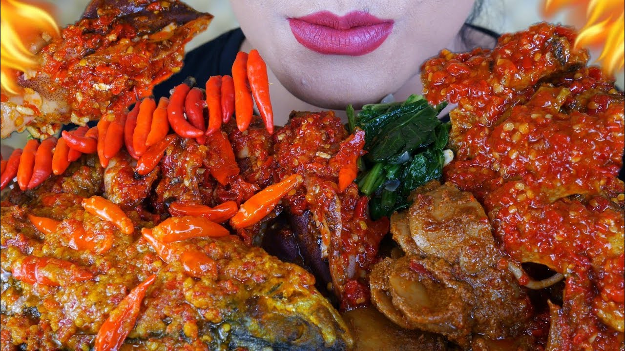 ASMR CUMI OSENG PEDAS, IKAN PESMOL, GULAI JENGKOL, SAYAP AYAM MERCON | ASMR MUKBANG INDONESIA