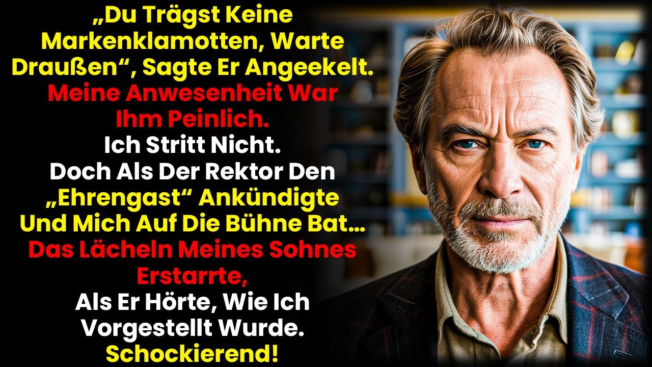 Mein Sohn stand in der Tür, spielte mit den Schlüsseln des Autos, das ich ihm geschenkt hatte, und sagte: „Papa, du hast keine Markenkleidung. Deine Anwesenheit würde mir Punkte abziehen." Ich...