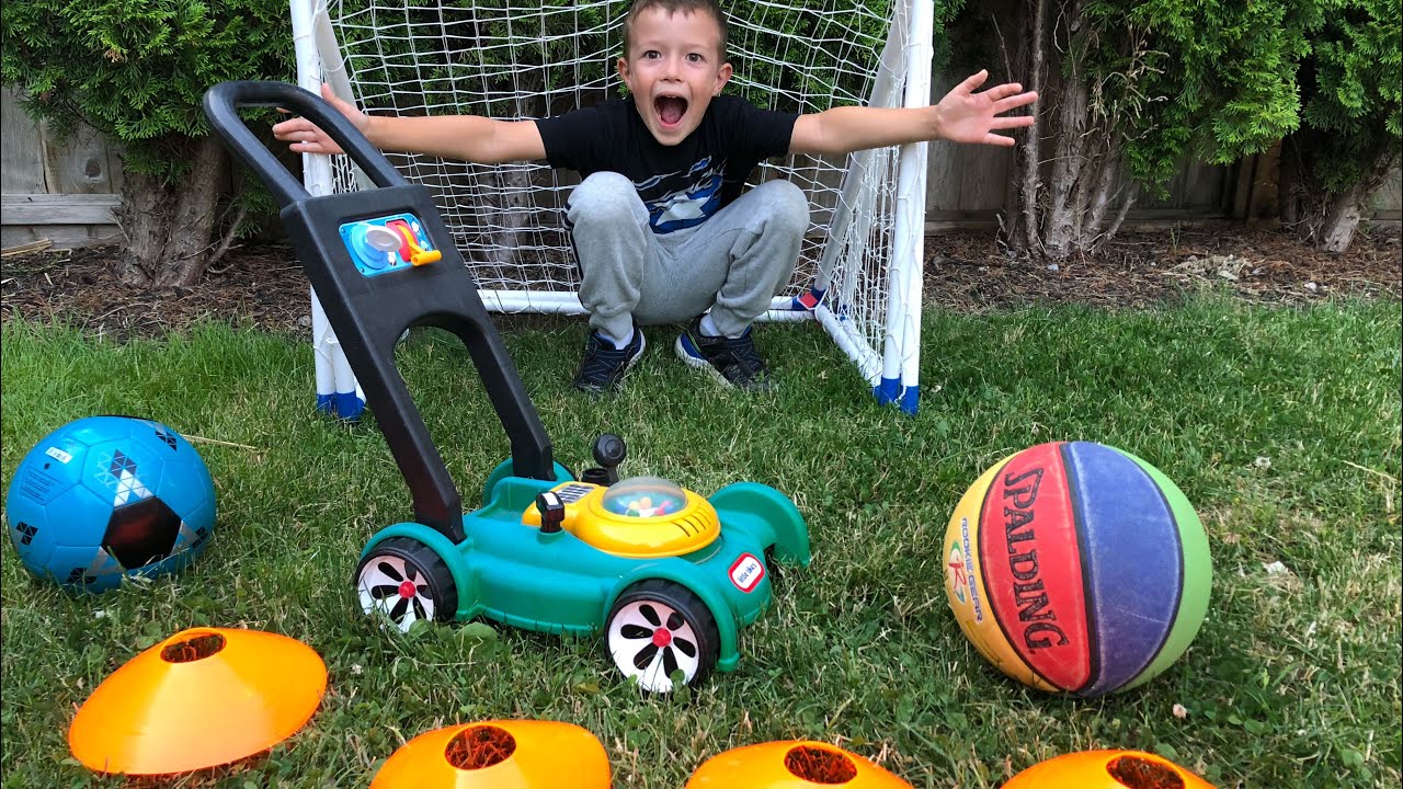 Toy Lawn Mower Backyard Game! - YouTube