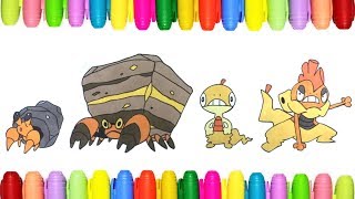 Pokemon Coloring Pages for Kids - Dwebble, Crustle, Scraggy and Scrafty