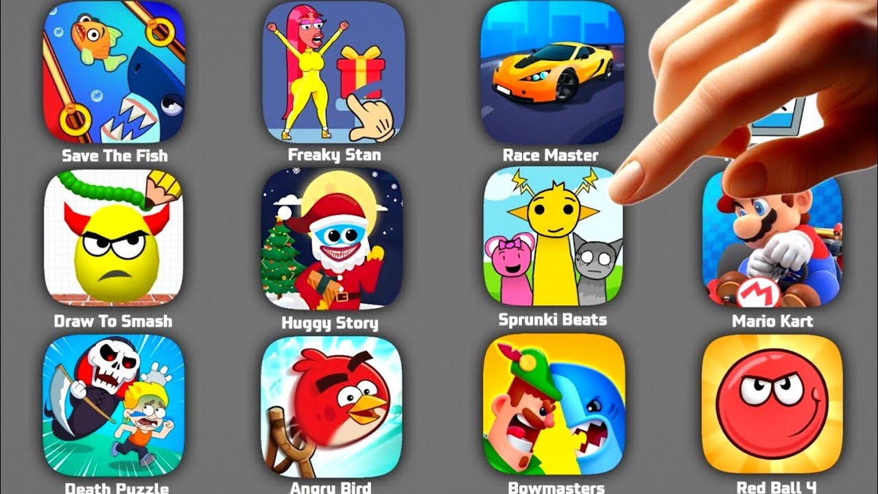 Ragdoll Break,Red Ball 4,Draw To Smash,Huggy Story,Bowmasters,Save The Fish,Race Masters,Mario kart 