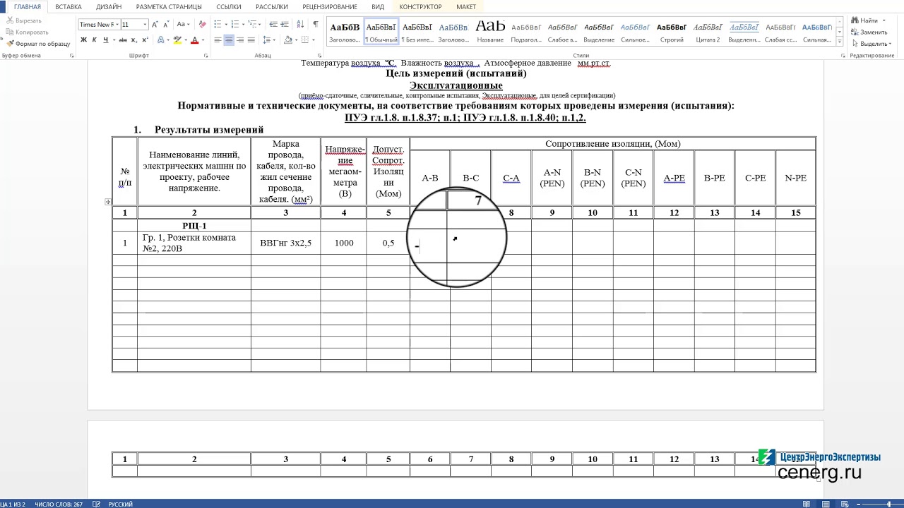 Протокол измерения сопротивления изоляции проводов и кабелей образец word