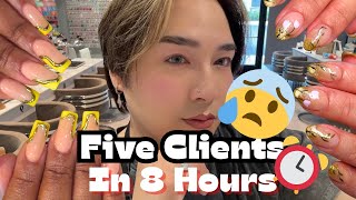 8 Hour Nail Tech Shift 💅 | 5 Clients Back to Back!
