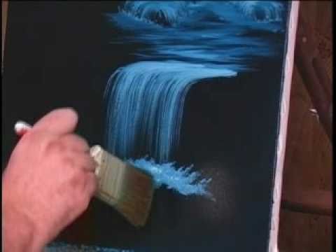 Canyon Waterfall Full Moon Bob Ross Style Beginner Oil Painting Tutorial On Black  Canvas - Youtube