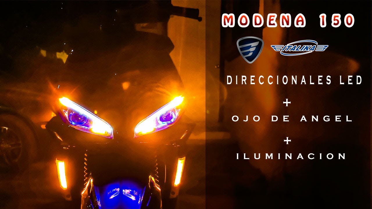 led + ojo de ángel + direccionales en moto modena 150 - YouTube