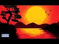 Beautiful Sunset Scenery in MS Paint | Big Sun Reflection Art | Paint Drawing Tutorial #drawing