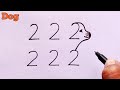 Gog drawing with umbrella  how to draw dog from number 222222  dog drawing for beginners