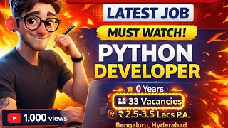 #latest #python Developer #Jobs for Fresher | 0 Year Experience | 33 vacancy | #Urgent Hiring