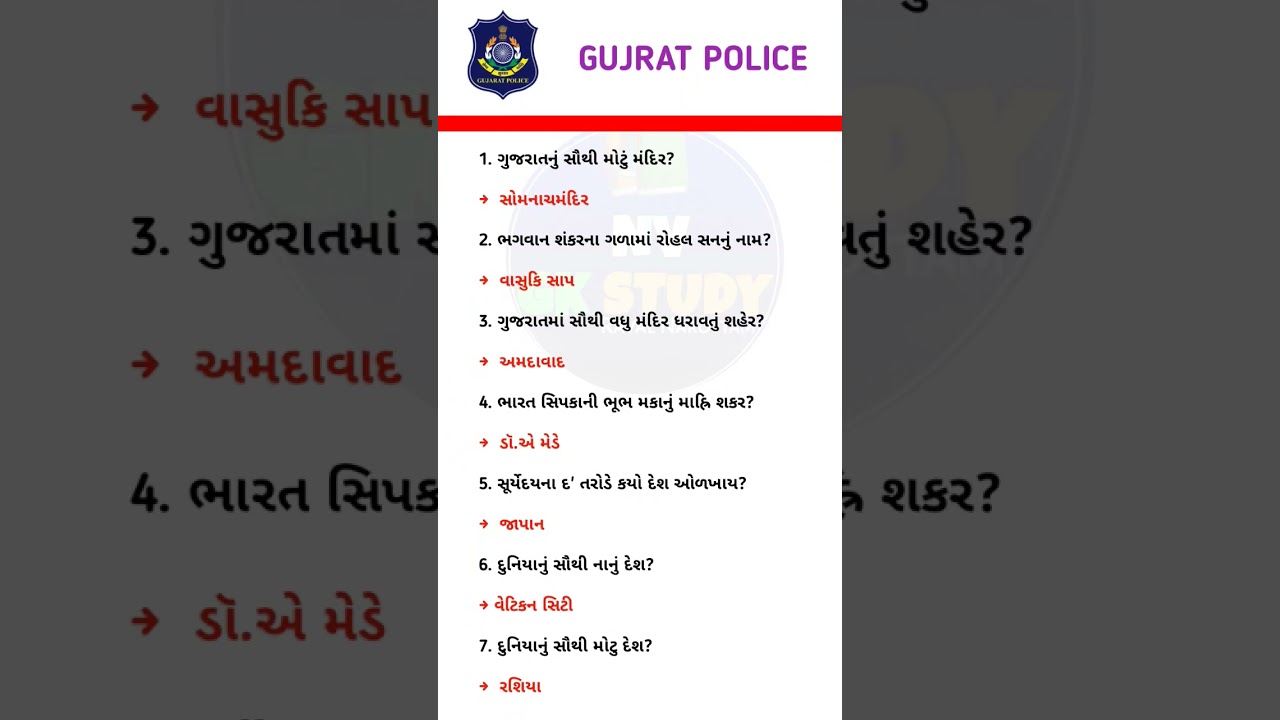 Gujarati GK Quiz 2026 | Gujarat Police Important Questions | Most Viral GK Questions Gujarati Shorts
