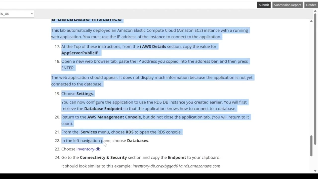 Guided lab Creating an Amazon RDS Database