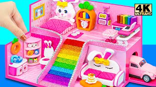 DIY How To Make 2 Floor Pink Bunny House with from Cardboard, Polymer Clay ❤️ DIY Miniature House