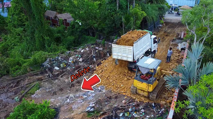 Starting a New Project, Filling Land huge by a 5Ton dump truck, Komatsu D31P bulldozer Pushing soil