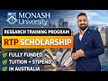 Monash University RTP Scholarship 2026 | Fully Funded Australia PhD
