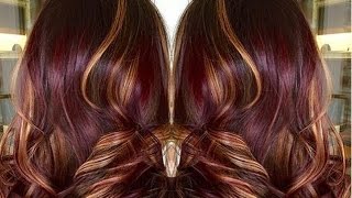 Purple Red Hair Color with Caramel Highlights - YouTube