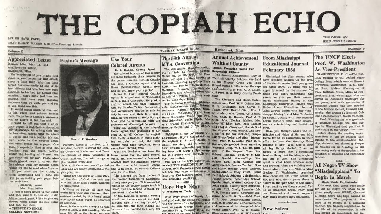 THE COPIAH ECHO "A BLACK HAZLEHURST, MS NEWSPAPER 19?? 19?? YouTube