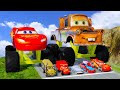 Big &amp; Small, Long &amp; Tall Lightning Mcqueen with Monster Truck Wheels vs Trains | BeamNG.Drive
