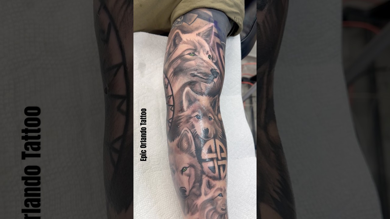 Wolf pack tattoo dons by Jeff Wortham at epic Orlando tattoo 