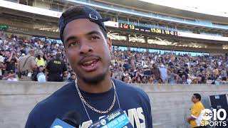 While attending the season opener at cal in berkeley, former uc davis
star receiver keelan doss talks to abc10's sean cunningham about
learning that he was r...