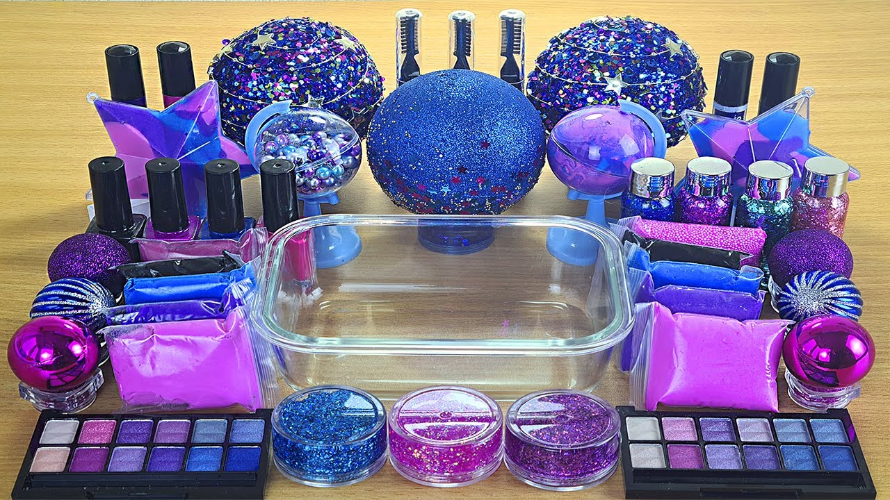 GALAXY SLIME | Mixing makeup and glitter into Clear Slime | Satisfying Slime Videos 2160p