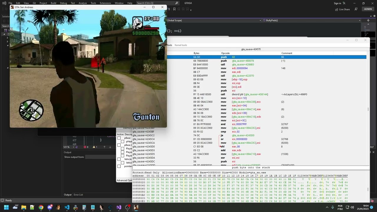 GTA San Andreas - Making peds fly hack - Proof Of Concept
