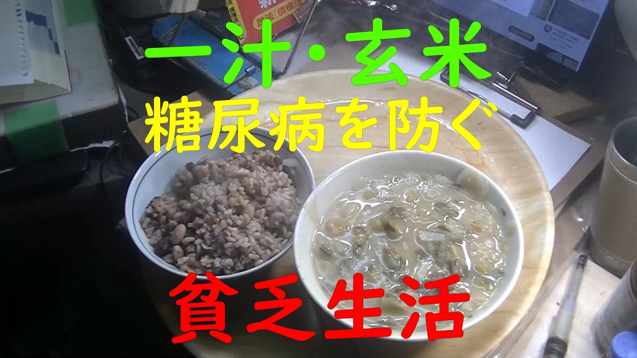 「貧乏生活」「極貧生活」一汁玄米。具沢山味噌汁。大根の皮、葉、ネギの葉の青いところ。捨てるところなし。玄米後大麦。質素倹約。糖尿病を防ぐ、食事。腹八分目に医者いらず。
