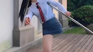 A Beautiful Girl With An Amputated Leg Walks With Crutches,#Amputee#Crutches #Walking#Amazing