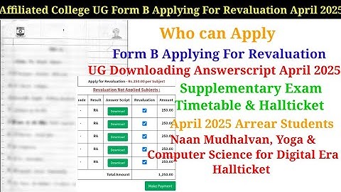 UG Download Answerscript & Form B Applying For Revaluation April 2025 Portal Opened MS University