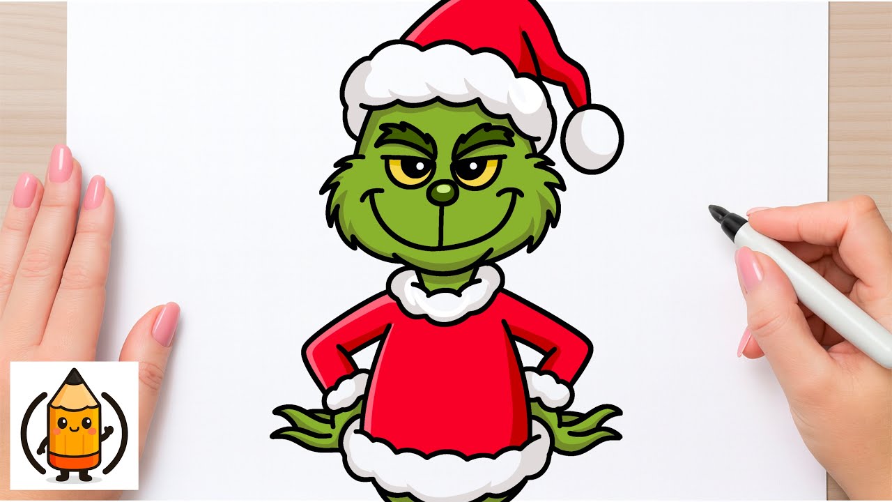 Как нарисовать Гринча | Простой урок рисования на тему Рождества